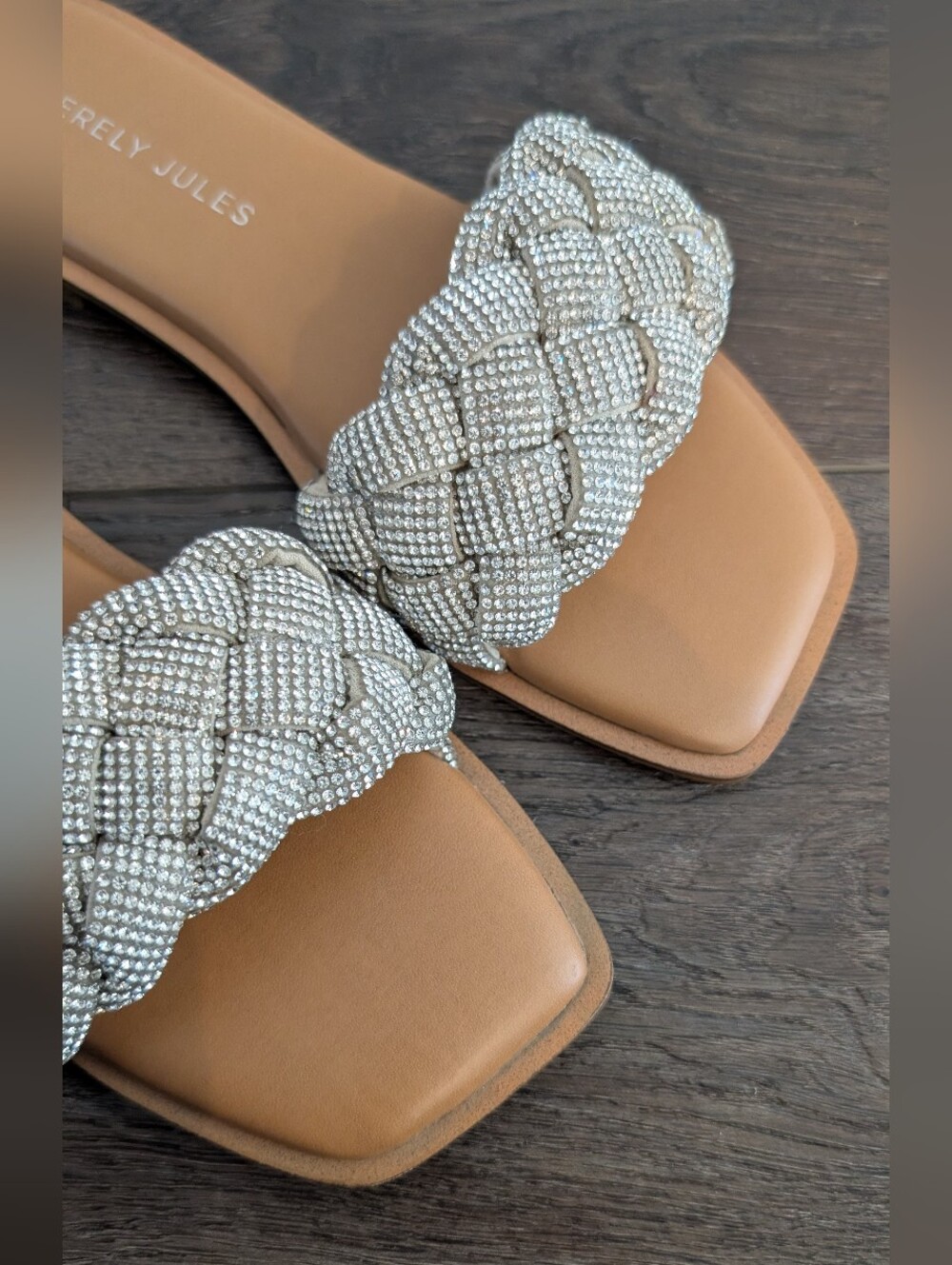 Sincerly Jules Tan Slide Sandals with Chunky Silver Braided Strap - Picture 6 of 7